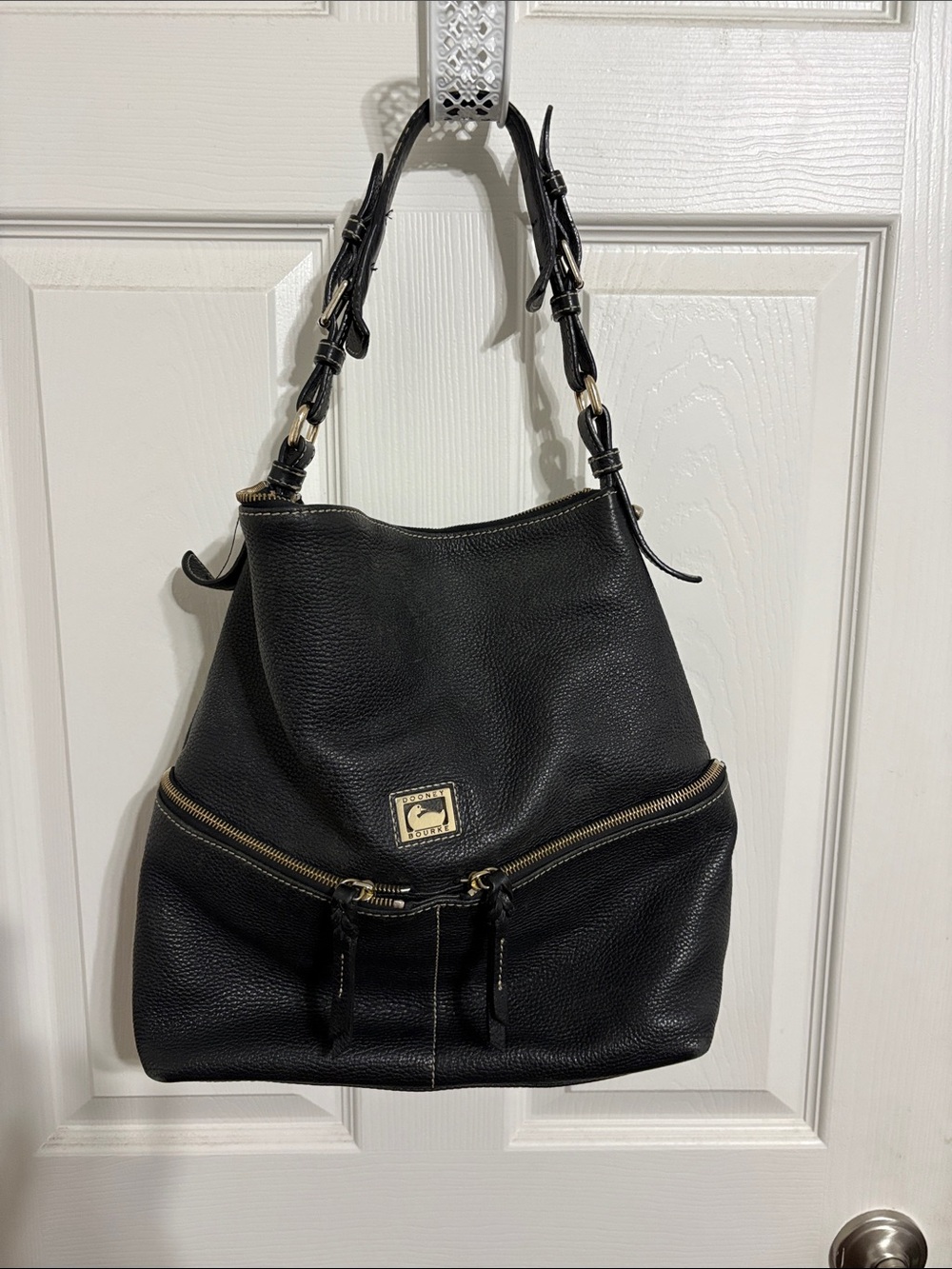Dooney & Bourke Black Leather Shoulder Bag with Gold Hardware